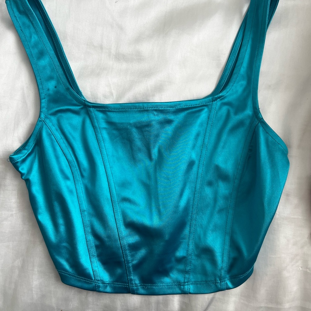Teal Satin Crop Top